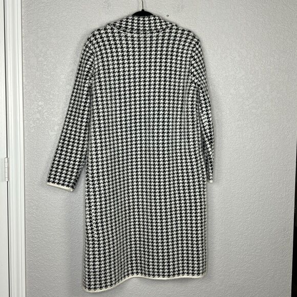 CYRUS Size M Coatigan Open Cardigan Coat Long Black White Houndstooth Pockets - Picture 3 of 6